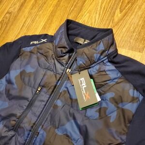 RLX Ralph Lauren Polo Golf Jacket Men Large Blue Camo‎ Full Zip Wool NWT $248